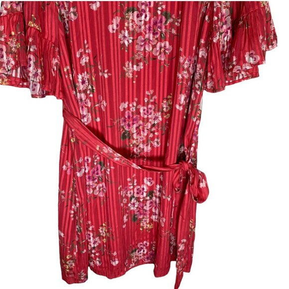 Loft Pleated Mini Dress Womens Small Floral Pink Green Belted Boho Cottagecore - Picture 4 of 9